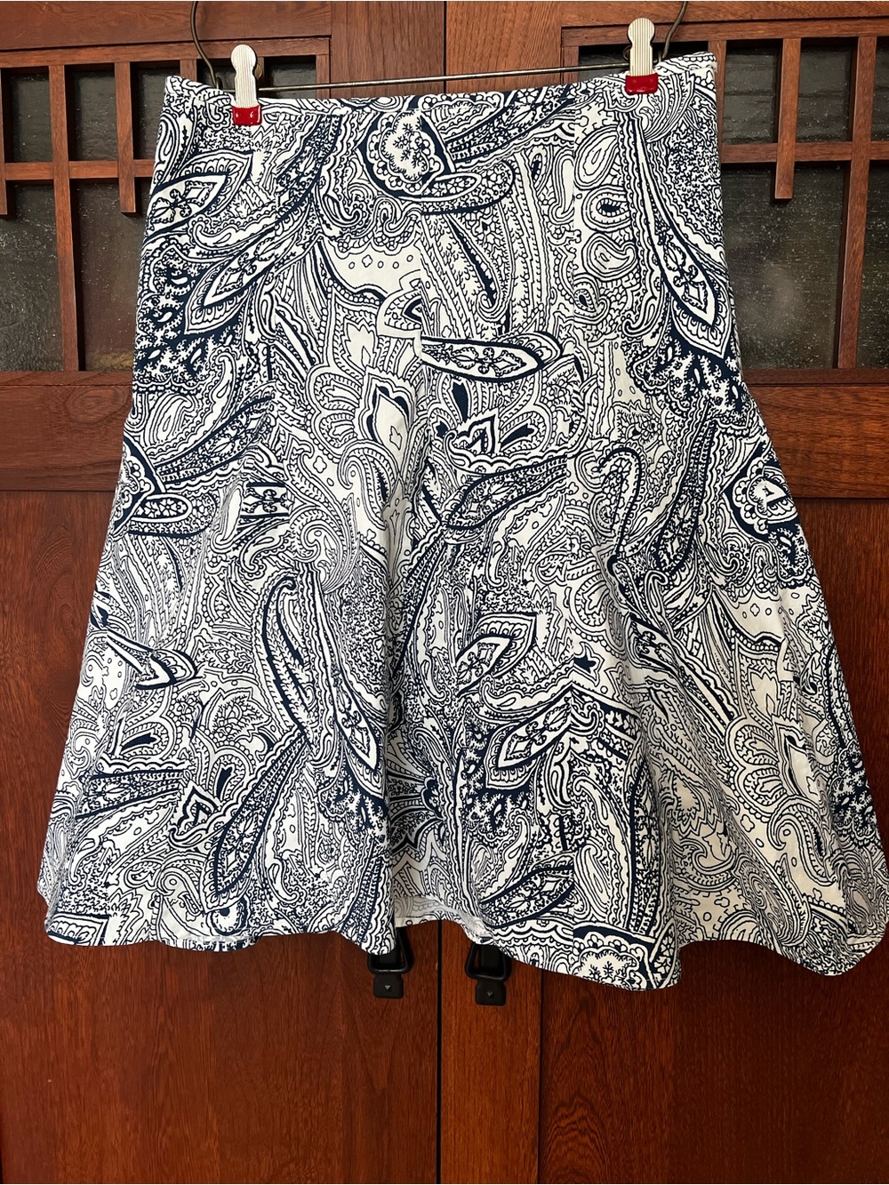 Talbots Navy and White Paisley A-Line Skirt